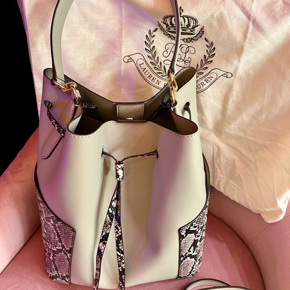 Ralph Lauren Debby Snake Print Bucket Bag